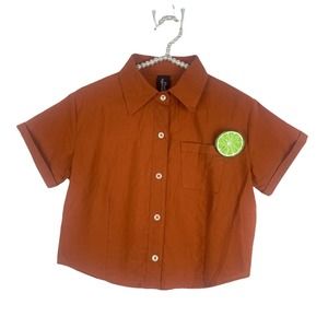 Samantha Pleet lime wedge top burnt orange cropped Size small Button Down